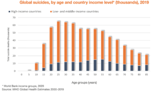 Global Suicide Rates by age and country income level for 2019